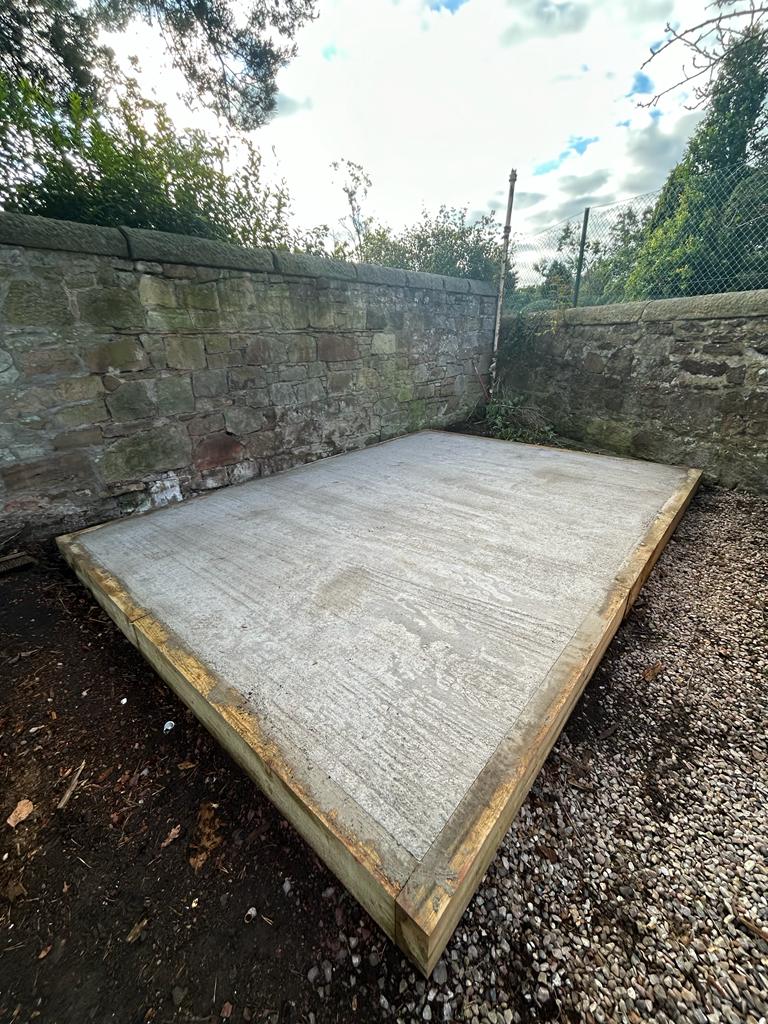 Concrete shed base installation in Edinburgh by JDS, click here for a shed and base installation quote in the Edinburgh area